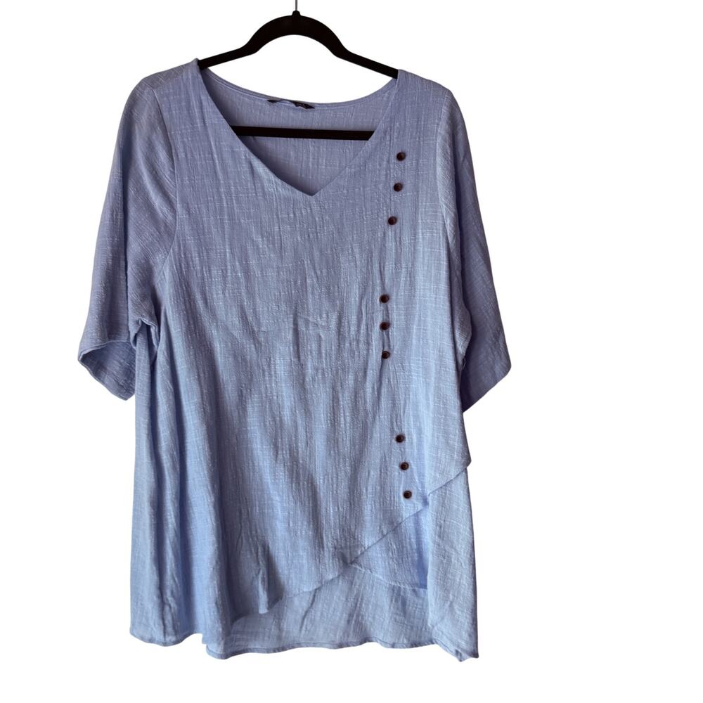 Noracora Shirt Womens Large Asymmetrical‎ Bamboo Button Detail Lightweight Top